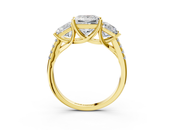 14K Yellow Gold Three-Stone 1.02 Carat D VS1 Princess Cut Diamond Ring with Pavé Band and Prong Setting
