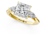Yellow gold Three-Stone Princess Cut Diamond Ring with Pear Side Stones in Four-Prong Setting_112