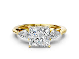 Yellow gold Three-Stone Princess Cut Diamond Ring with Pear  Side Stones in Four-Prong Setting_12