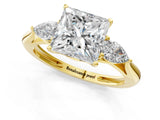 Yellow gold Three-Stone Princess Cut Diamond Ring with Pear  Side Stones in Four-Prong Setting_13