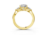 Yellow gold Three-Stone Princess Cut Diamond Ring with Pear  Side Stones in Four-Prong Setting_15