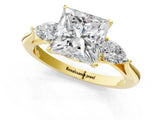 Yellow gold Three-Stone Princess Cut Diamond Ring with Pear  Side Stones in Four-Prong Setting_19