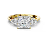 Yellow gold Three-Stone Princess Cut Diamond Ring with Pear  Side Stones in Four-Prong Setting_48