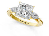 Yellow gold Three-Stone Princess Cut Diamond Ring with Pear  Side Stones in Four-Prong Setting_49
