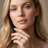 Yellow gold Three-Stone Princess Cut Diamond Ring with Round  Pavé Band and Prong Setting_70