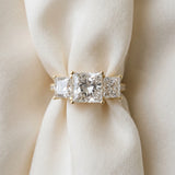 Yellow gold Three-Stone Princess Cut Diamond Ring with Round  Pavé Band and Prong Setting_72