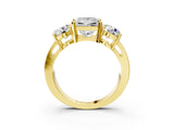 Yellow gold Three-Stone Princess Cut Diamond Ring with Round Side Stones, Classic Band, and Four-Prong Setting_10