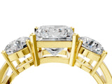 Yellow gold Three-Stone Princess Cut Diamond Ring with Round Side Stones, Classic Band, and Four-Prong Setting_11