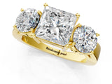 Yellow gold Three-Stone Princess Cut Diamond Ring with Round Side Stones, Classic Band, and Four-Prong Setting_8