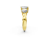 Yellow gold Three-Stone Princess Cut Diamond Ring with Round Side Stones, Classic Band, and Four-Prong Setting_9
