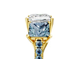 Yellow gold Three-Stone Princess Cut Diamond Ring with Round with Aquamarine side stone Pavé Band and Prong Setting_5