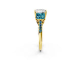 Yellow gold Three-Stone Princess Cut Diamond Ring with Round with Blue Topaz side stone Pavé Band and Prong Setting_2