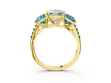 Yellow gold Three-Stone Princess Cut Diamond Ring with Round with Blue Topaz side stone Pavé Band and Prong Setting_3