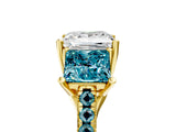 Yellow gold Three-Stone Princess Cut Diamond Ring with Round with Blue Topaz side stone Pavé Band and Prong Setting_5