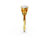 Yellow gold Three-Stone Princess Cut Diamond Ring with Round with Citrine side stone Pavé Band and Prong Setting_2