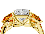 Yellow gold Three-Stone Princess Cut Diamond Ring with Round with Citrine side stone Pavé Band and Prong Setting_4