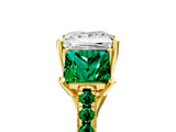 Yellow gold Three-Stone Princess Cut Diamond Ring with Round with Emerald side stone Pavé Band and Prong Setting_5