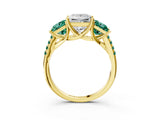 Yellow gold Three-Stone Princess Cut Diamond Ring with Round with Green Sapphire side stone Pavé Band and Prong Setting_3