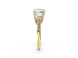 Yellow gold Three-Stone Princess Cut Diamond Ring with Round with Moissanite side stone Pavé Band and Prong Setting_2
