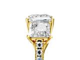 Yellow gold Three-Stone Princess Cut Diamond Ring with Round with Moissanite side stone Pavé Band and Prong Setting_5