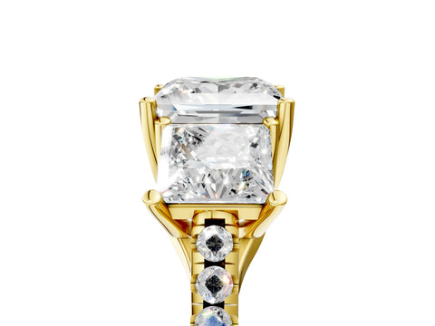 Yellow gold Three-Stone Princess Cut Diamond Ring with Round with Moissanite side stone Pavé Band and Prong Setting_5