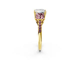 Yellow gold Three-Stone Princess Cut Diamond Ring with Round with Morganite side stone Pavé Band and Prong Setting_2