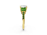 Yellow gold Three-Stone Princess Cut Diamond Ring with Round with Peridot side stone Pavé Band and Prong Setting_2