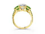 Yellow gold Three-Stone Princess Cut Diamond Ring with Round with Peridot side stone Pavé Band and Prong Setting_3