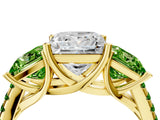 Yellow gold Three-Stone Princess Cut Diamond Ring with Round with Peridot side stone Pavé Band and Prong Setting_4