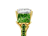 Yellow gold Three-Stone Princess Cut Diamond Ring with Round with Peridot side stone Pavé Band and Prong Setting_5