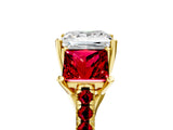 Yellow gold Three-Stone Princess Cut Diamond Ring with Round with Ruby side stone Pavé Band and Prong Setting_5