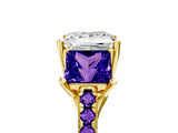 Yellow gold Three-Stone Princess Cut Diamond Ring with Round with Tanzanite side stone Pavé Band and Prong Setting_5