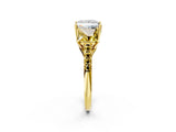 Yellow gold Three-Stone Princess Cut Diamond Ring with Round with Yellow Sapphire side stone Pavé Band and Prong Setting_2