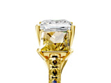 Yellow gold Three-Stone Princess Cut Diamond Ring with Round with Yellow Sapphire side stone Pavé Band and Prong Setting_5