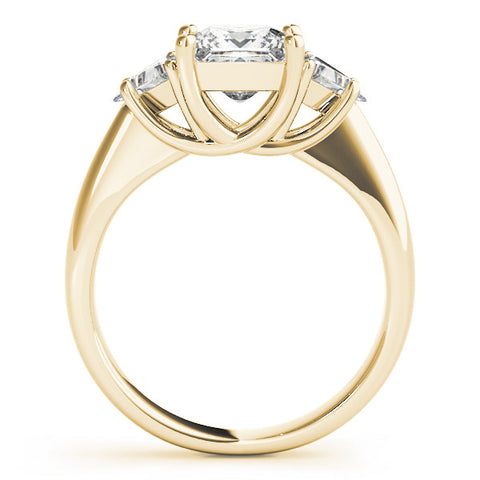 Yellow gold Three-Stone Princess Cut Diamond Ring with Trillion Side Stones and Four-Prong Setting 2