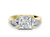 Yellow gold Three-Stone Princess Cut Diamond Ring with Trillion Side Stones and Four-Prong Setting_6