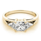 Yellow gold Three-Stone Princess Cut Diamond Ring with Trillion Side Stones on a Split Shank Band 1