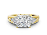 Yellow gold Three-Stone Princess Cut Diamond Ring with Trillion Side Stones on a Split Shank Band_3