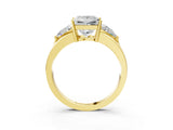 Yellow gold Three-Stone Princess Cut Diamond Ring with Trillion Side Stones on a Split Shank Band_6
