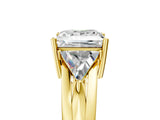 Yellow gold Three-Stone Princess Cut Diamond Ring with Trillion Side Stones on a Split Shank Band_8