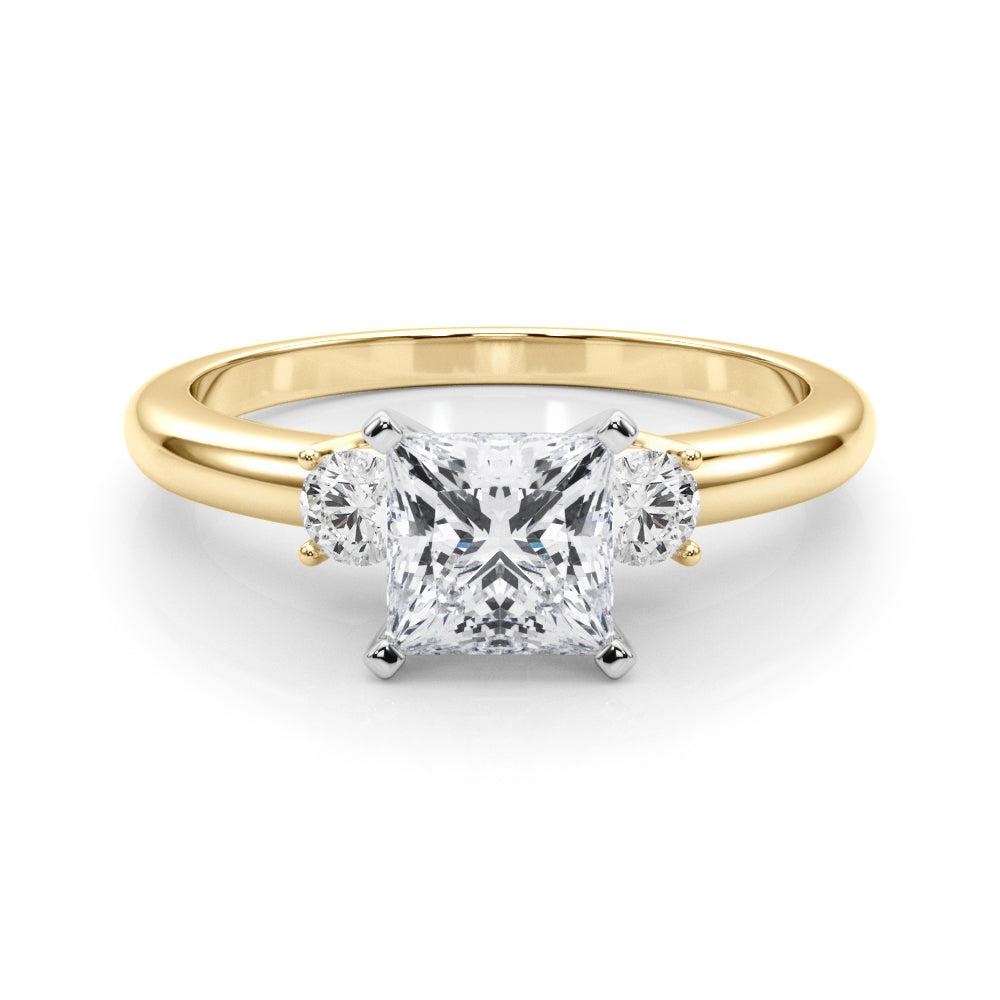 Yellow gold Three-Stone Princess Cut Diamond Solitaire with Prong Setting and Classic Band 1