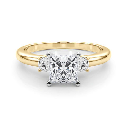 Yellow gold Three-Stone Princess Cut Diamond Solitaire with Prong Setting and Classic Band 1