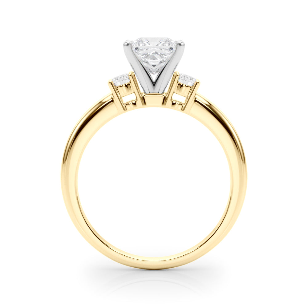 Yellow gold Three-Stone Princess Cut Diamond Solitaire with Prong Setting and Classic Band 2