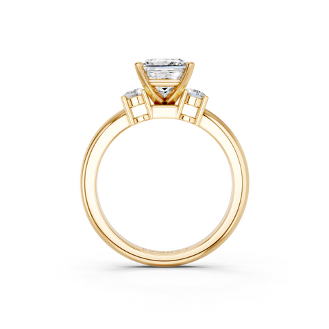Yellow gold Three-Stone Princess Cut Diamond Solitaire with Prong Setting and Classic Band_10