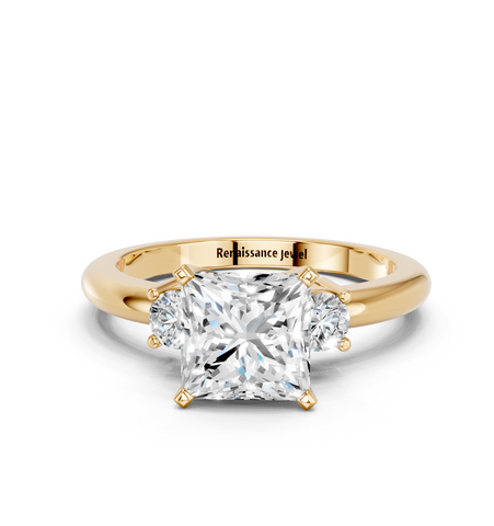 Yellow gold Three-Stone Princess Cut Diamond Solitaire with Prong Setting and Classic Band_16