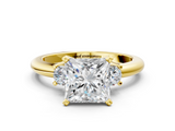 Yellow gold Three-Stone Princess Cut Diamond Solitaire with Prong Setting and Classic Band_71