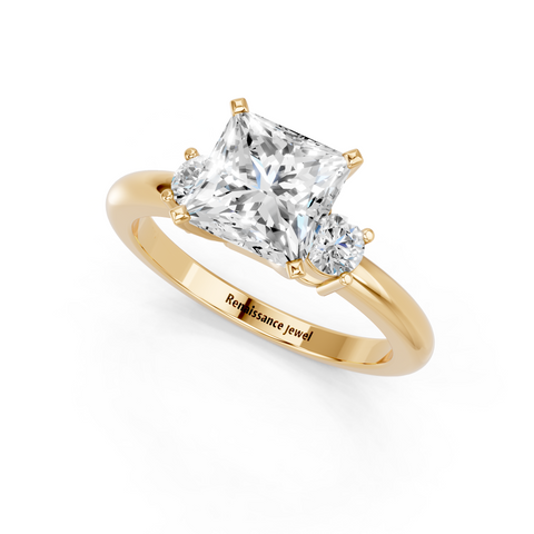 Yellow gold Three-Stone Princess Cut Diamond Solitaire with Prong Setting and Classic Band_8