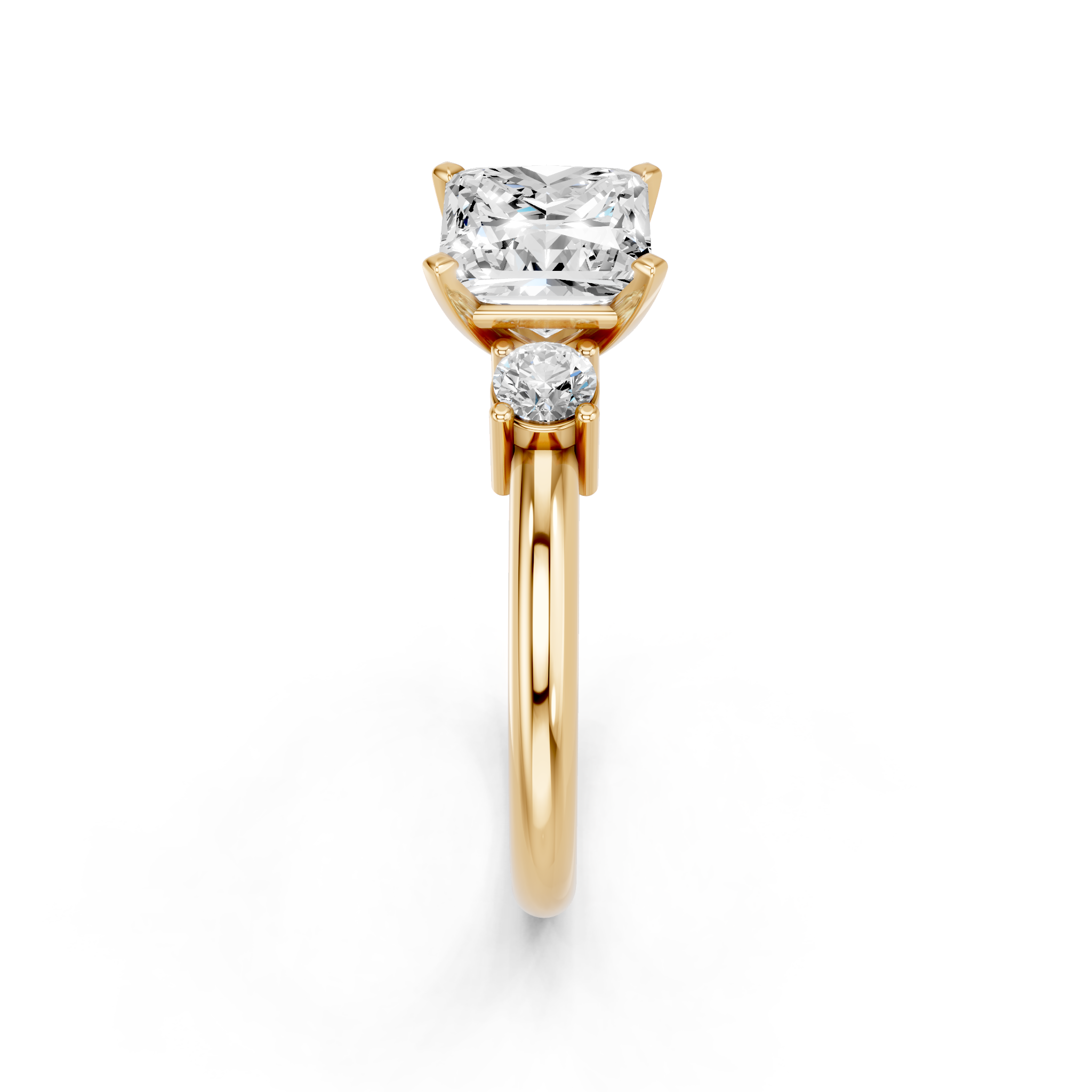 Yellow gold Three-Stone Princess Cut Diamond Solitaire with Prong Setting and Classic Band_9