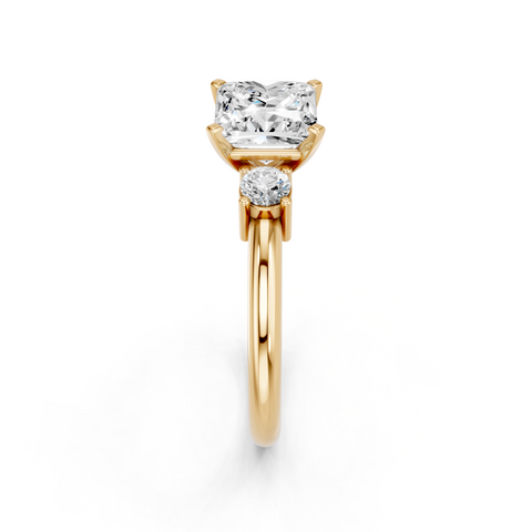 Yellow gold Three-Stone Princess Cut Diamond Solitaire with Prong Setting and Classic Band_9