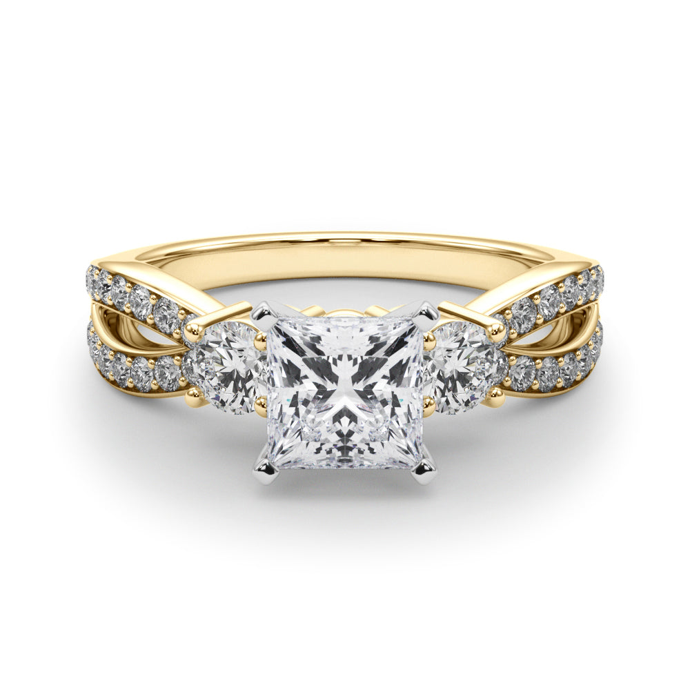 Yellow gold Three-Stone Princess Cut Diamond Twist Band with Prong Setting 1